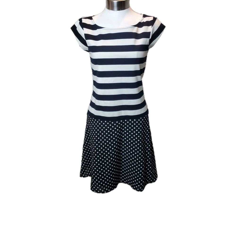 Outback Red Navy White Dress with Stripes on Top and Dots at Bottom Size XS NWT